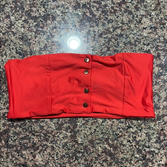 Red Strapless Buttoned Top - Picture 1 of 3